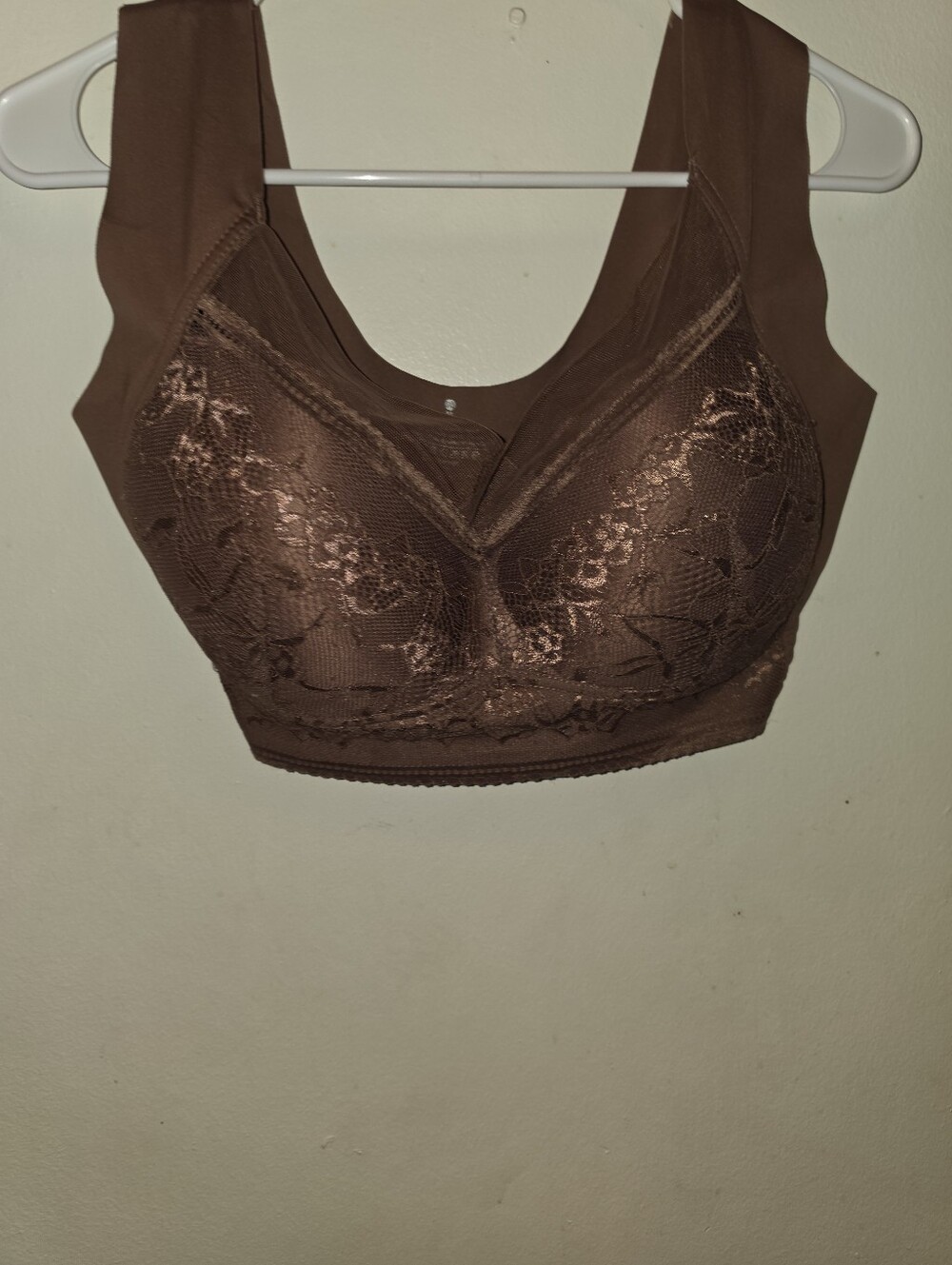 Wireless Lace-Overlay Comfort Bra - Brown